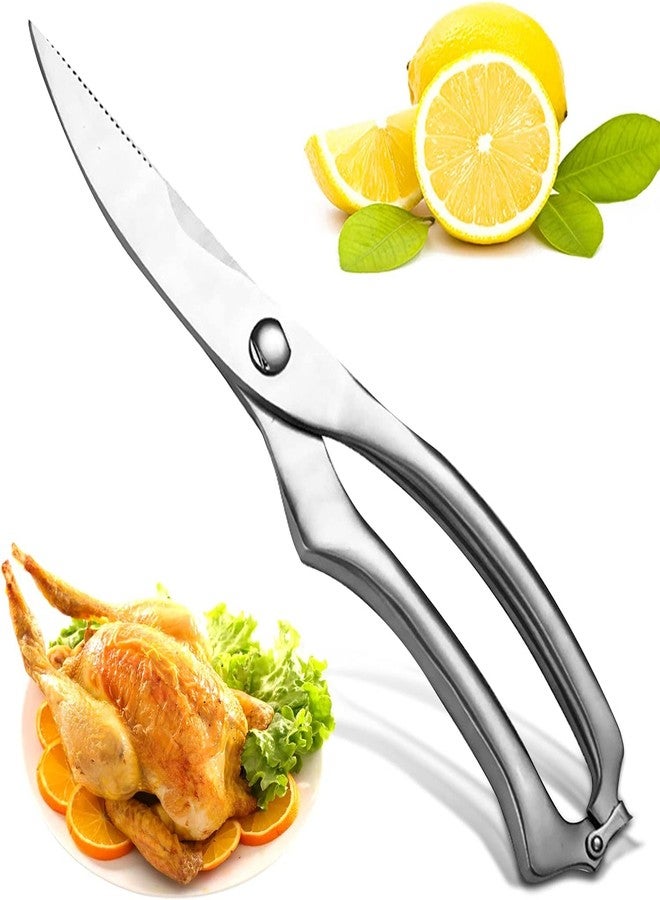 Trifecta Heavy Duty Stainless Steel Poultry Shears For Bone, Chicken, Meat, Fish, Seafood, Vegetables. Premium Spring Loaded Food Scissors. All metal Kitchen Shears(Silver) - Image 1